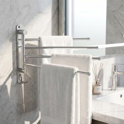 Swivel Towel Rack Wall Mounted, 1/2/3/4-Bar Options, 12.8" Long Arm SUS304 Stainless Steel, No Drill Adhesive 180° Rotating, Heavy Duty Rustproof Towel Bar for Bathroom Kitchen (Holds 30 lbs) - color: 4-bar
