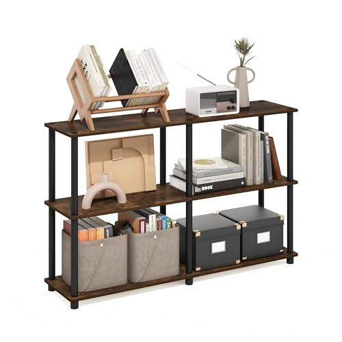 Furinno Turn-N-Tube Storage Shelves, 3-Tier 47.4 Wide Book Shelf, Corner Shelf, Toolless Open Shelves, for Organization and Storage, Living Room, Garage, Home Office, Amber Pine - color: Amber Pine/Black, style: Plastic Pole 2 x 2