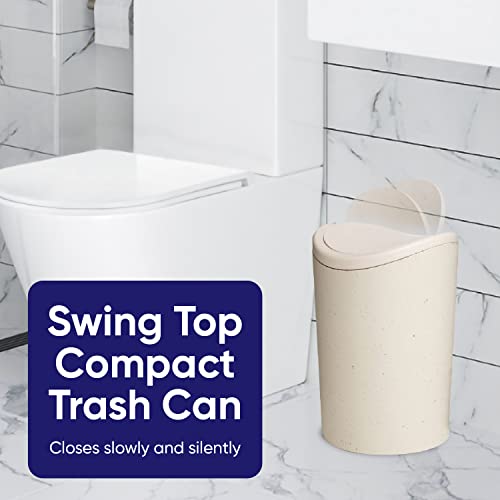 Superio Bathroom Trash Can with Toilet Brush Set Eco Friendly Modern Small Waste Basket Plastic Garbage Can with Swing Lid and Toilet Bowl Cleaner Bathroom Accessories Set
