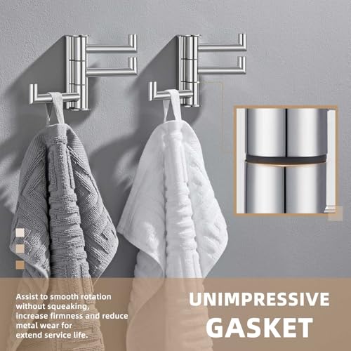 Suyar Swivel Towel Hook Polished Chrome, Bathroom Robe Holder with 3 Arms | 2 Pack, SUS304 Stainless Steel, Wall Mounted - color: Polished Chrome, size: 2 Pack