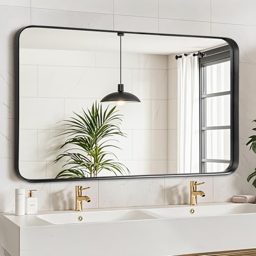 Fabuday Bathroom Wall Mirrors 30x50 Inch - Black Matte Frame Over Sink Rectangle Mirror for Bathroom, Restroom Big Vanity Mirror Wall Mounted for Bedroom, Farmhouse, Living Room, Entryway Decor - color: Black, size: 30"L x 50"W