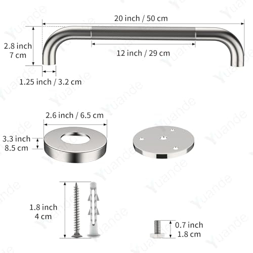 20 Inch Brushed Nickel Anti-Slip Shower Grab Bar, Stainless Steel Handrail | Knurled Bathroom Safety Rail, Shower Handrail Support, Handicap Elderly Balance Assist Handles-1.25" Diameter - color: Brushed Nickel, size: 20inch-1 Pack