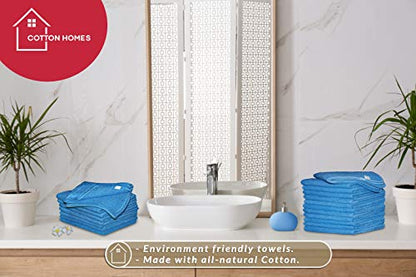 WASHCLOTH Soft Cotton Towels 11"x11" Blue - (50 Pack) with 1 Free Apron, 100% Cotton Rich Fingertip Towels, Cleaning Rags Wash Cloths for Bathroom