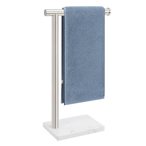 Hand Towel Holder, Hand Towel Stand for Bathroom with Marble Base, 304 Stainless Steel L Shape Hand Towel Rack Bar Standing for Vanity Kitchen Countertop, Brushed Nickel - color: Brushed Nickel