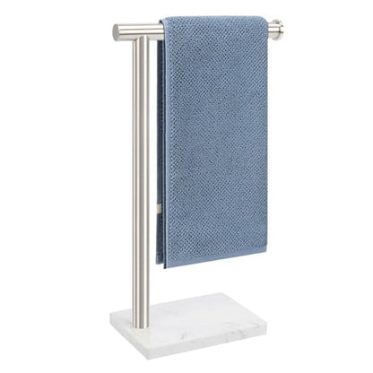 Hand Towel Holder, Hand Towel Stand for Bathroom with Marble Base, 304 Stainless Steel L Shape Hand Towel Rack Bar Standing for Vanity Kitchen Countertop, Brushed Nickel - color: Brushed Nickel