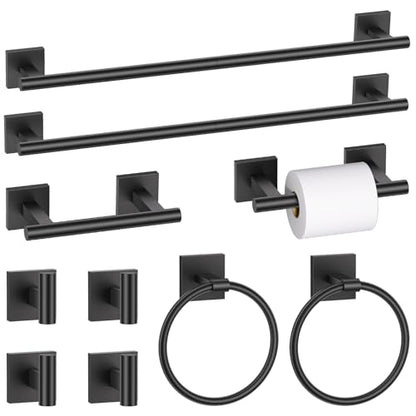 10 Pieces Matte Black Towel Bar Set, Double Dase Toilet Paper Holder Bathroom Hardware Set, 23.6 Inch Stainless Steel Towel Rack for Bathroom Wall Mounted - color: Matte Black, size: 10pieces B