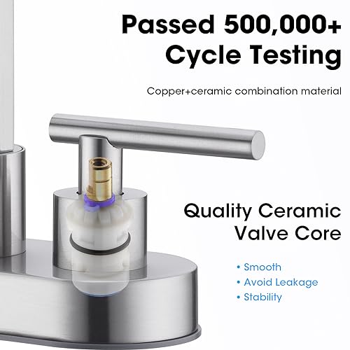 TRUSTMI Bathroom Faucet 3 Hole 4 Inch Centerset Sink Faucet with Overflow Pop Up Drain Assembly, 360 Degree Swivel Spout, Non-Rust Stainless Steel, Brushed Nickel - color: Brushed Nickel