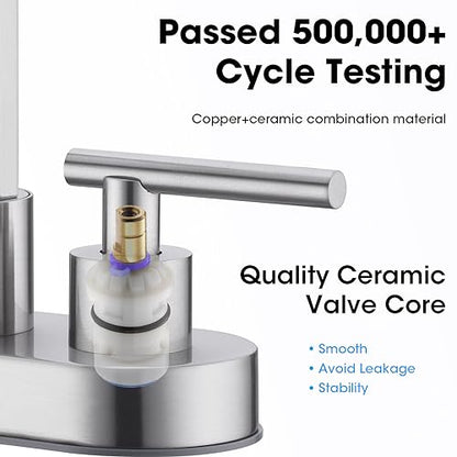 TRUSTMI Bathroom Faucet 3 Hole 4 Inch Centerset Sink Faucet with Overflow Pop Up Drain Assembly, 360 Degree Swivel Spout, Non-Rust Stainless Steel, Brushed Nickel - color: Brushed Nickel