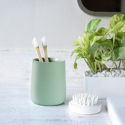Yew Design Matte Green Bathroom Toothbrush Holder Cup - Round - color: Round Matte Sage Green