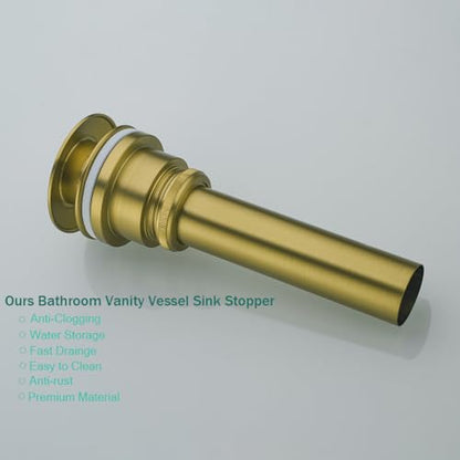 Bathroom Sink Drain With Overflow and Without Overflow Vessel Sink Lavatory Vanity Dual Use Pop Up Drain Stopper,All Metal Rustproof Brass and 304 Stainless Steel,Brushed Dark Gold - color: Brushed Dark Gold