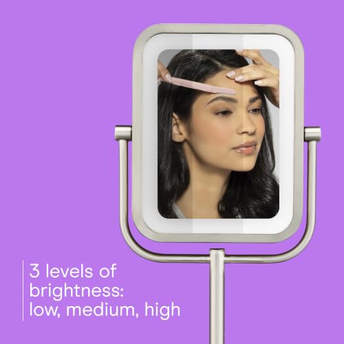 Conair Lighted Makeup Mirror, LED Vanity Mirror, 1X/8X Magnifying Mirror, Battery Operated in Brushed Nickel - style: Brushed Nickel 1X/8X Magnification