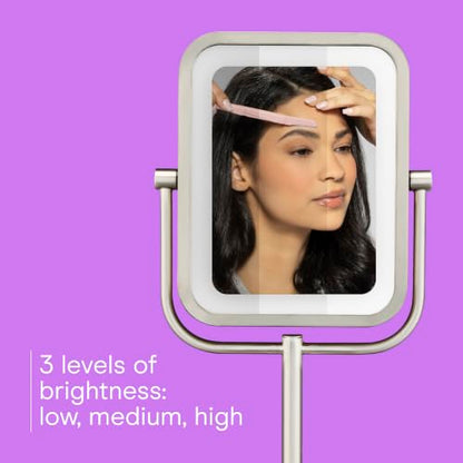 Conair Lighted Makeup Mirror, LED Vanity Mirror, 1X/8X Magnifying Mirror, Battery Operated in Brushed Nickel - style: Brushed Nickel 1X/8X Magnification