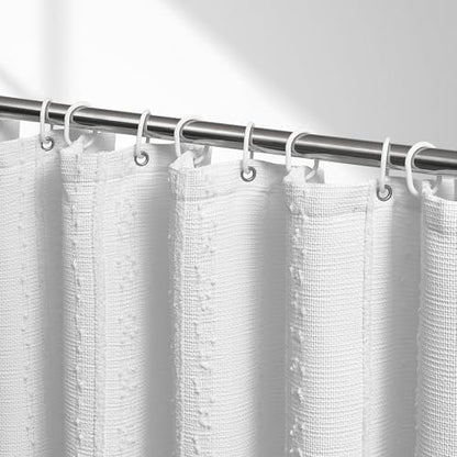 Extra Long White Shower Curtain Boho, 72 x 84 Cotton Blend Waffle Weave Stripe Textured Heavy Duty, Fabric Shower Curtain for Bathroom, Hotel, Washable - color: White, size: 72"W x 84"L (Pack of 1)