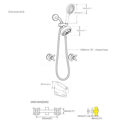 2 Handle Shower Faucet Set Tub Spout Chrome Shower Trim Kit Valve | 9 Modes Hand Shower, 7 Modes Shower Head, Dual Head Work independently /Work Together, Brass Valve, NPT 1/2" US Connection - color: Chrome, style: Style B