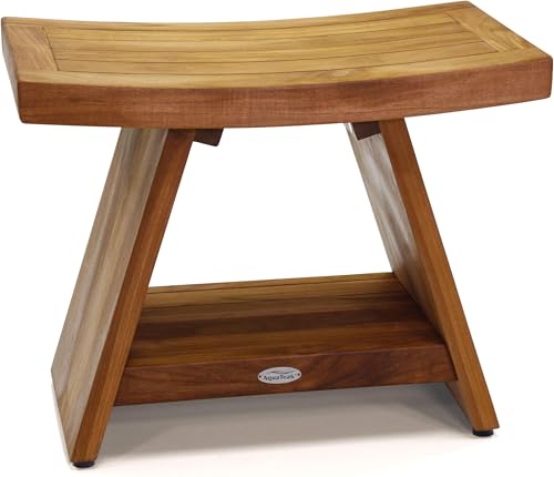 Patented 24" Asia Teak Shower Bench with Shelf - 24 Inch (Pack of 1) | Durable, Water-Resistant Teak, Shower Chair & Shaving Foot Rest, Indoor/Outdoor Use - size: 24 Inch (Pack of 1)