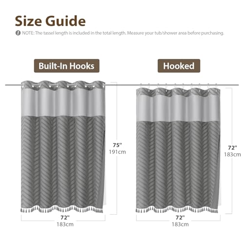 Grey Hook Free Chevron Shower Curtain & Fabric Liner,72x75 | Less Time to install, 3 in 1 Fabric Shower Curtain and Liner Set with Magnets, Mesh Top Window, Shower Curtains for Bathroom - color: Grey, size: 72"W x 75"L (Pack of 1)