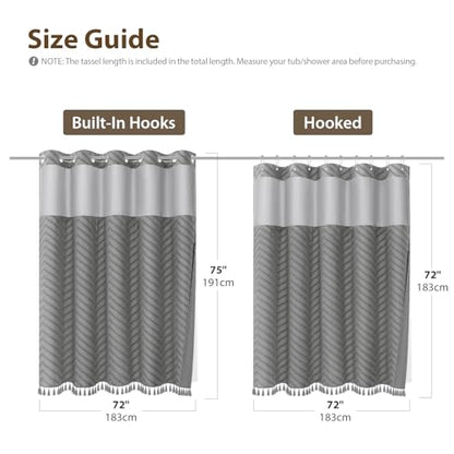 Grey Hook Free Chevron Shower Curtain & Fabric Liner,72x75 | Less Time to install, 3 in 1 Fabric Shower Curtain and Liner Set with Magnets, Mesh Top Window, Shower Curtains for Bathroom - color: Grey, size: 72"W x 75"L (Pack of 1)