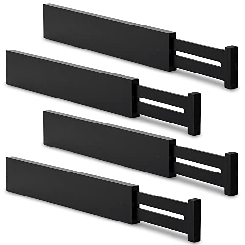 Utoplike Bamboo Kitchen Drawer Divider, Black Utensil Drawers Organizer | Adjustable, Spring Loaded, Works in Kitchen, Dresser, Bathroom, Bedroom, Drawer, Desk, 2.4" H, Fit 17.8"-20.6" Inner Drawer - color: Black, size: 2.4"H, Large