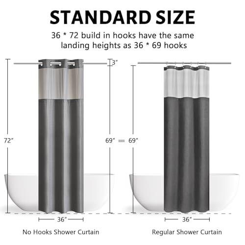 Furlinic Stall Size No Hook Shower Curtain with Snap in Liner,Waffle Weave Heavy Duty Fabric Bathroom Curtains with See Through Top Window,Waterproof & Machine Washable,Grey,36x72 Inch - color: Grey, size: 36"W x 72"L (Pack of 1)