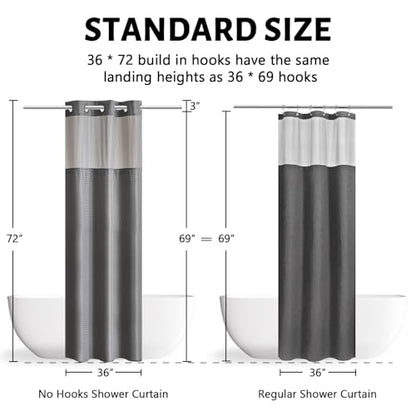 Furlinic Stall Size No Hook Shower Curtain with Snap in Liner,Waffle Weave Heavy Duty Fabric Bathroom Curtains with See Through Top Window,Waterproof & Machine Washable,Grey,36x72 Inch - color: Grey, size: 36"W x 72"L (Pack of 1)