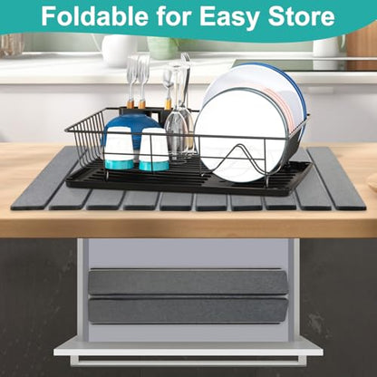 3Pcs Water Absorbing Stone Drying Mats for Kitchen Counter Diatomite Dish | Large Fast Dry Stone Sink Mat Dish Drying Matt Pad Bathroom Trays Countertop Black Diatomaceous Earth Dish Draining Mat - color: Dark Gray