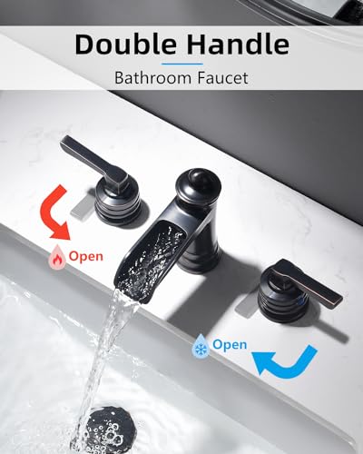 Fapully Oil Rubbed Bronze Bathroom Sink Faucet, Waterfall Bathroom Faucets 3 Hole, 8 Inch Widespread Bathroom Faucet with Pop-up Drain, 2-Handle Faucet for Bathroom Sink Vanity RV - color: Oil Rubbed Bronze
