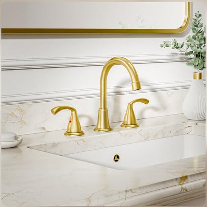 Phiestina 8 Inch 3 Hole 2 Handle Widespread Brushed Gold Bathroom Sink Faucet 2 Pack, Modern Bathroom Faucet with Metal Pop up Drain and Water Supply Lines,WFJC180-BG-2PACK - color: Brushed Gold-8 IN, style: 2 pack