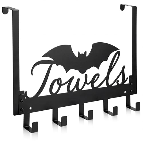 Kathfly Gothic Bat Over The Door Hooks Goth Towel Hooks Heavy Duty Hanging Towel Rack Over Door Hanger, 5 Coat Hanger for Bedroom Bathroom Kitchen Hat Coat Keychain - color: Black, style: Bat