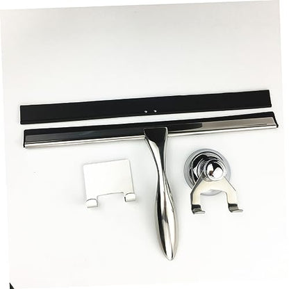 Ipetboom 3pcs Bathroom Squeegee for Shower Door Stainless Steel Glass Scraper Window Cleaning Squeegee Suction Cup and Holder