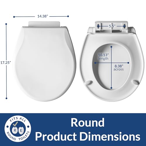Mayfair Preston Easy to Clean Single Hinge Toilet Seat, Modern Slow Close Plastic Toilet Seat, Made in USA, Round, White - size: Round