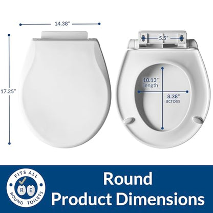 Mayfair Preston Easy to Clean Single Hinge Toilet Seat, Modern Slow Close Plastic Toilet Seat, Made in USA, Round, White - size: Round
