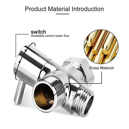 Bidet T Adapter with Shut-off Valve: 3 Way Brass T-valve for Bidet 7/8”X 7/8”X 1/2” - Tee Connector Leakproof Adjust Water Pressure Toilet Attachment Bathroom Installation