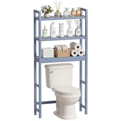 SMIBUY Bathroom Storage Shelf, Bamboo Over-The-Toilet Organizer Rack, Freestanding Toilet Space Saver with 3-Tier Adjustable Shelves (Grey) - color: Grey