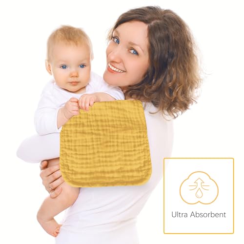 Lovely Care 12 Pack Muslin Burp Cloths 100% Cotton Muslin Cloths Large 20''x10'' Extra Soft and Absorbent Baby Burping Cloth - Honey - color: Honey, size: 10x20 Inch (Pack of 12)