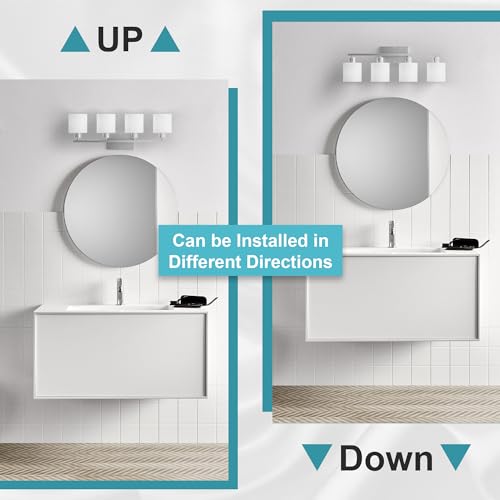 Bathroom Lights Over Mirror Brushed Nickel, Anti-Rust 4-Light Bathroom Vanity Light Fixtures, Modern 24Inches Wall Sconces E26 Base, Milky White Glass Shades, Bulbs Not Included - color: Brushed Nickel-4 Light