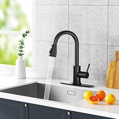 Kitchen Faucet with Pull-Down Spray Single Handle high arc Commercial Stainless Steel Matte Black Kitchen Sink Faucet with Deck Suitable for bar Laundry RV Farmhouse (Matte Black) - color: Matte Black, style: Standard