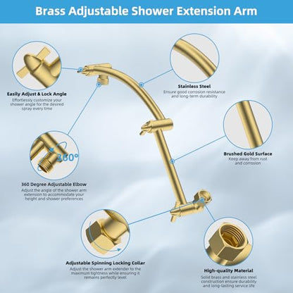 Hibbent All Metal 10'' Rain Shower Head, 16'' Extension Arm, Brushed Gold | cUPC Certified High Pressure Rainfall Showerhead with Solid Brass Adjustable Shower Head Extension Arm, Fixed Showerheads - color: Brushed Gold, style: Square 10''
