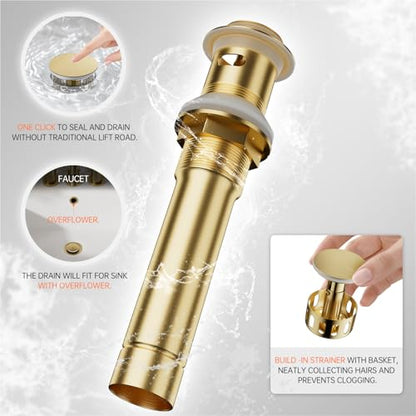 Brushed Gold Bathroom Faucet 8 Inch Widespread 3 Hole 2 Handle,Waterfall Swivel Spout Bathroom Sink Faucet with Pop Up Drain and Water Supply Line,WF011-BG - color: Brushed Gold-8 IN