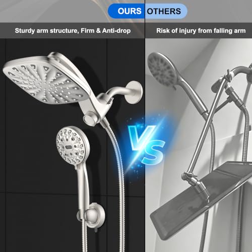 Dual Rainfall Shower Head With Handheld Showerhead, High Pressure Shower Head With Handheld Spray Combo, 8-Mode Showerhead with Adjustable Extension Arm, 71 Inch Hose & Suction Cup Holder, Starlight - color: Starlight