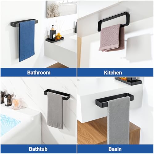 SAYAYO Matte Black Hand Towel Holder for Bathroom Wall, 10 Inch Self Adhesive Towel Bar Hand Towel Rack Square Heavy Duty - color: Black, size: 10 Inch