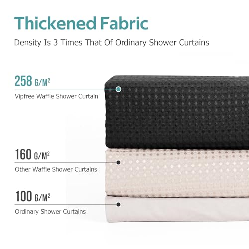 3 in 1 Shower Curtain Set, Waffle Shower Curtain and Liner Set with 12 Double Sided Shower Curtain Hooks, 258GSM Luxury Weighted Cloth Shower Curtains for Bathroom, 72 W x 84 H, Black - color: Black, size: 72"W x 84"L (Pack of 1)