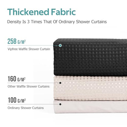 3 in 1 Shower Curtain Set, Waffle Shower Curtain and Liner Set with 12 Double Sided Shower Curtain Hooks, 258GSM Luxury Weighted Cloth Shower Curtains for Bathroom, 72 W x 72 H, Black - color: Black, size: 72"W x 72"L (Pack of 1)