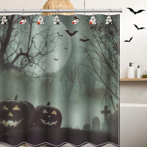 Colingmill 12 Pcs Halloween Ghost Shower Curtain Hooks Xmas Shower Curtain Hooks Halloween Bathroom Decor Rings for Bathroom Bedroom - style: Ghost