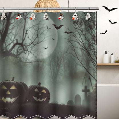 Colingmill 12 Pcs Halloween Ghost Shower Curtain Hooks Xmas Shower Curtain Hooks Halloween Bathroom Decor Rings for Bathroom Bedroom - style: Ghost