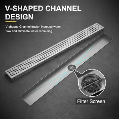 Linear Shower Drain - 48 Inch Brushed Nickel, with Grate Removable | AISI 304 Stainless Steel Shower Drain with Adjustable Feet, Hair Catcher, Rectangle Shower Floor Drain Fits Bathroom, Balcony - color: Brushed Nickel, size: 48 Inch