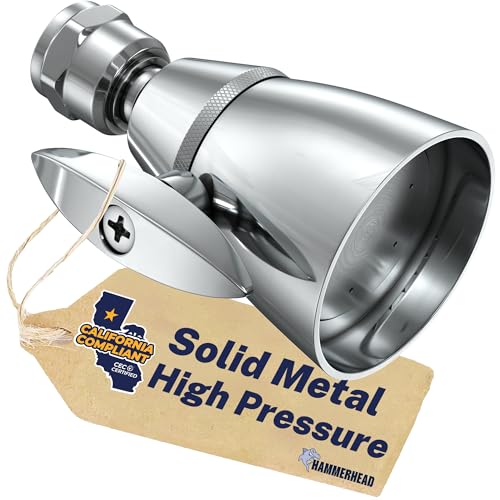 HammerHead Showers® Solid Metal 2 Inch High Pressure Shower Heads - CHROME – California Compliant 1.75 GPM Low Flow Rate - High Flow Shower Head with ADJUSTABLE SPRAY PATTERN - Fixed Shower Head - color: Chrome, size: 1.75 GPM California