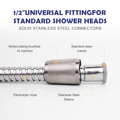 Shower Hose, 70 Inch Extra-Long Stainless Steel Handheld Shower Head Hose with Stainless Steel Insert and Nut,Brushed Nickel Finish - color: Brushed Nickel, size: 70 Inches