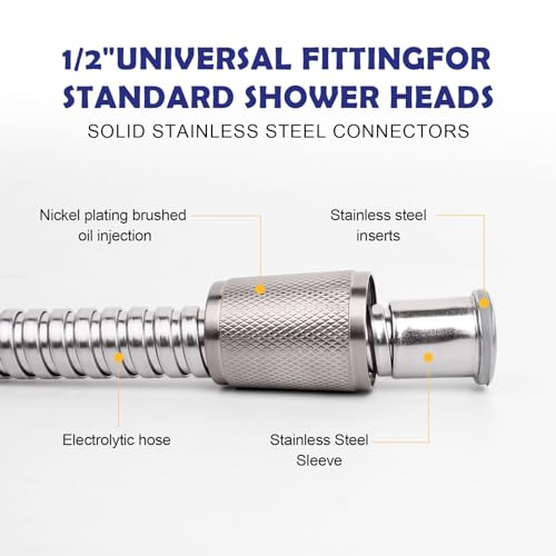 Shower Hose, 79 Inch Extra-Long Stainless Steel Shower Hose with Stainless Steel Insert and Nut,Brushed Nickel Finish - color: Brushed Nickel, size: 79 Inches