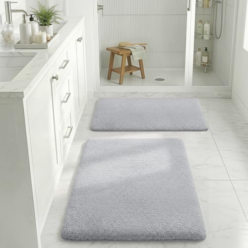 MINIDEAR Bathroom Rugs Sets 2 Piece - Thick Memory Foam Bath Mat, Ultra Soft, Plush Fluffy, Non-Slip, Quick Dry, Absorbent Washable Mat for Tub, Home Decor (24x17 & 32x20 Inch, Light Gray) - color: Light Gray, size: 1'8" x 2'8" (24x17+32x20)