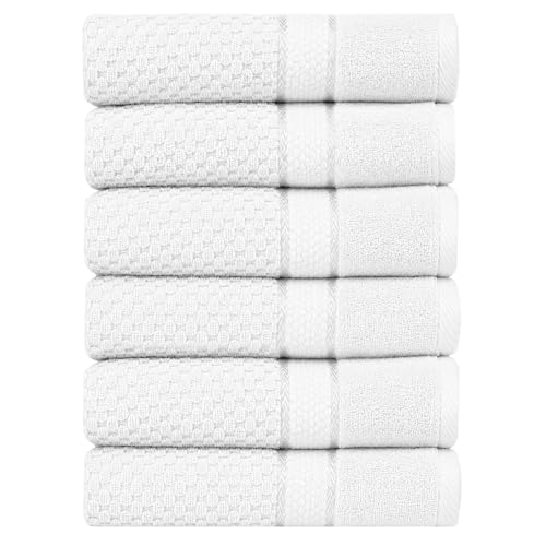 Ample Decor 100% Cotton Hand Towels 18x28 Inches, Popcorn Textured, Soft & Absorbent, Quick Dry, Set of 6, White - color: White, size: Pack of 6